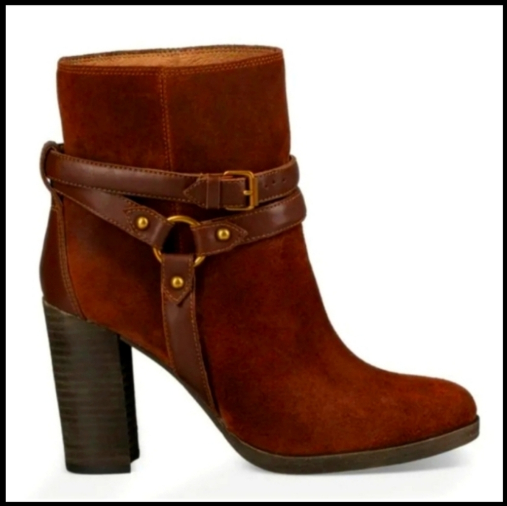 Ugg Dandridge Suede Heeled Boot Hardware Buckle Designer Slip-On #685